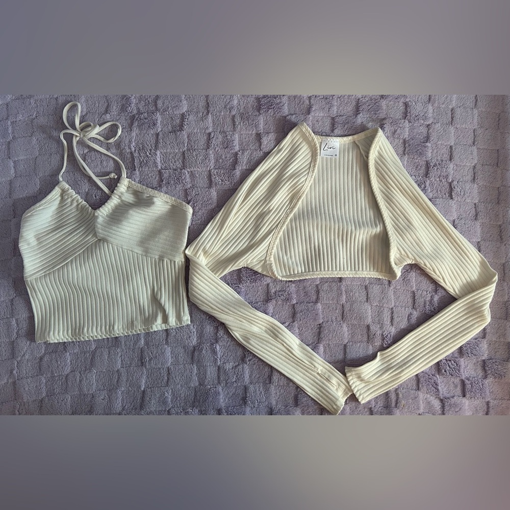 Livi by Olivia Rae Ribbed Halter Top and Cropped Shrug Set Size Medium